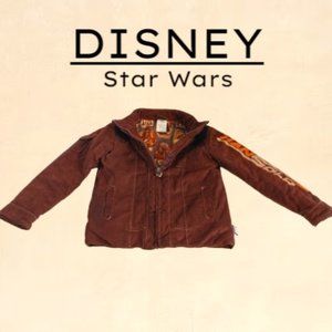 Disney Star Wars Brown Han Solo Aviator Jacket Size 5/6 Faux Suede Length 18"